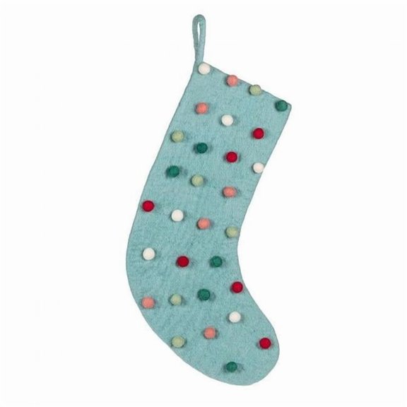 MDR Trading Inc. AB-28-NEPAL-83 Allover Pompoms On Aqua Background Stocking
