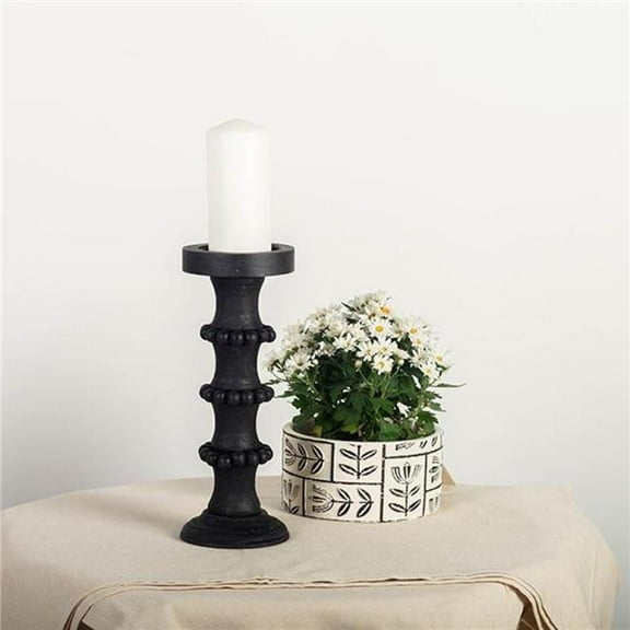 MDR Trading Inc. FP-WEN-14498-08_Q01 Black Wood With Beads Column Candle Holder