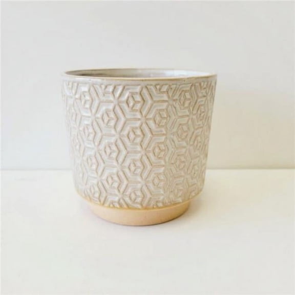 MDR Trading Inc. CM-FN496BE_Q01 Beige And White Patterned Ceramic Planter