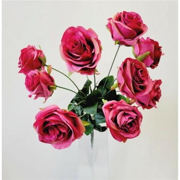 MDR Trading Inc. CM-GW222HP_Q01 Hot Pink Rose Bush Artificial Flowers ...