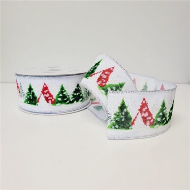 MDR Trading Inc. CM-OM488MU 25 Yards X 2.5? White With Red, Green And White Trees Ribbon