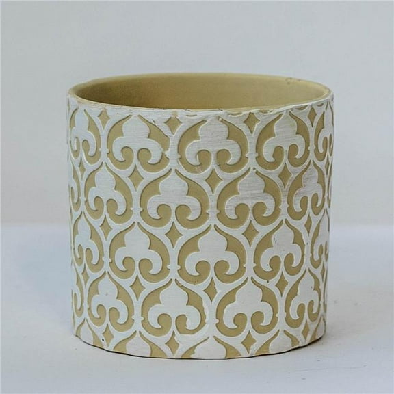 MDR Trading Inc. FP-CNP-004_Q01 Fleur-De-Lys Raised Pattern Cream And White Pattern Planter