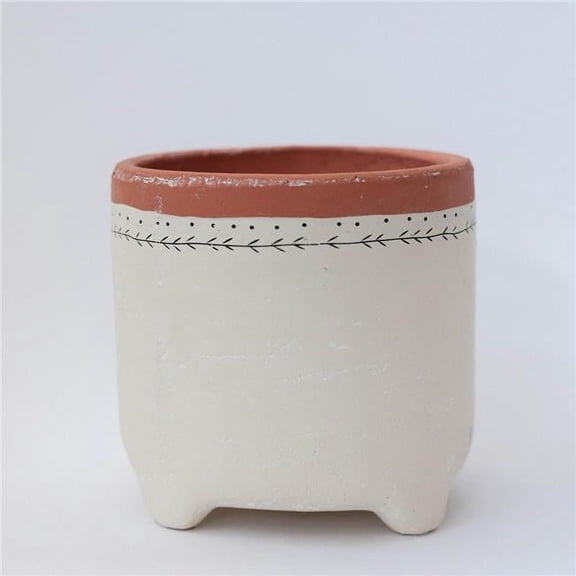 MDR Trading Inc. FP-CNP-211-L_Q01 Beige With Lines And Dots And Orange Trim Footed Planter