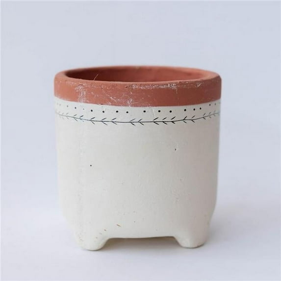MDR Trading Inc. FP-CNP-211-S_Q01 Beige With Lines And Dots And Orange Trim Footed Planter