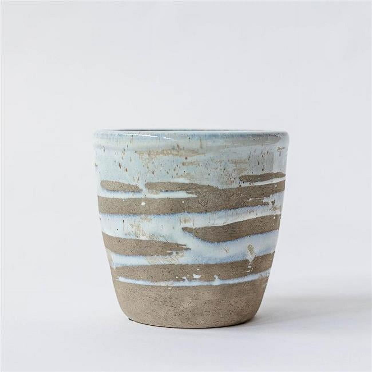 Rustic Brown and Blue Ceramic Striped Planter