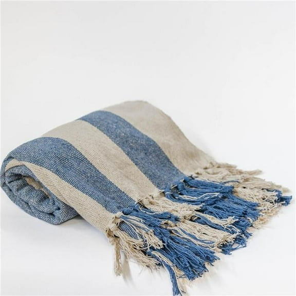 MDR Trading Inc. FP-IMT-003_Q01 Beige And Blue Striped Cotton Throw