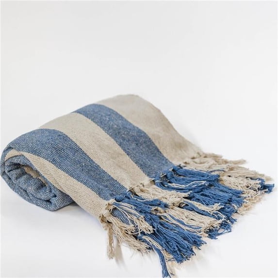 MDR Trading Inc. FP-IMT-003_Q01 Beige And Blue Striped Cotton Throw