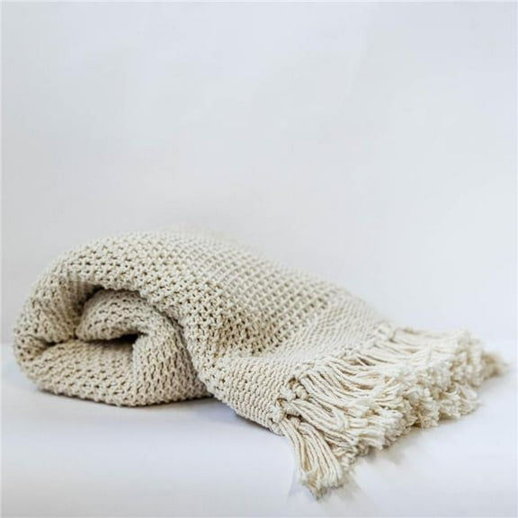 MDR Trading Inc. FP-IMT-063-Th_Q01 Cream Knitted With Tassels Throw