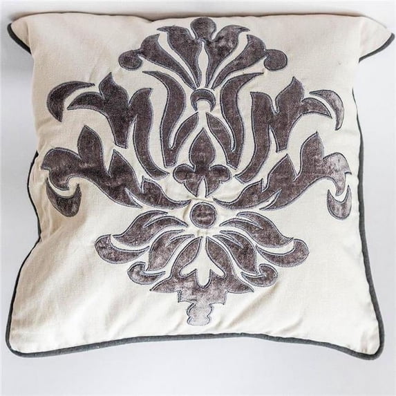 MDR Trading Inc. FP-IMT-110_Q01 Beige With Gray Velvet Applique Cushion Cover