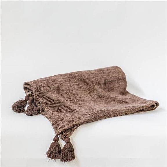 MDR Trading Inc. FP-IMT-234 Brown Herringbone Pattern With Tassels Cotton Throw