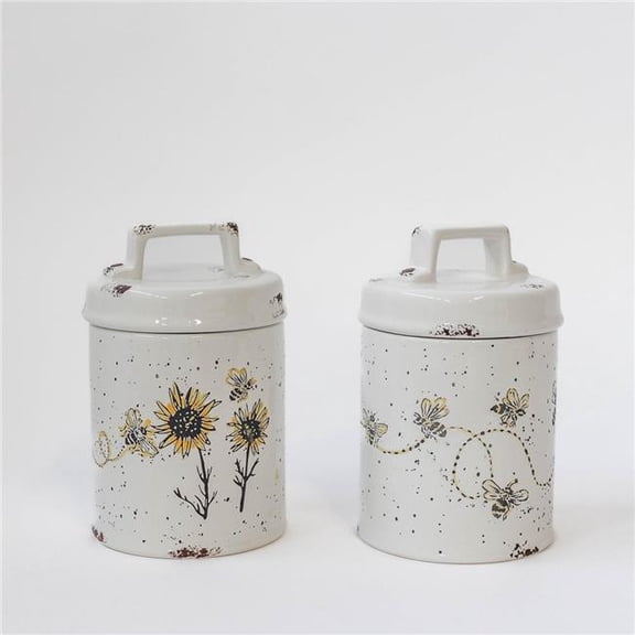 MDR Trading Inc. FP-WCJ-027 Set Of 2 Rustic Look Lidded Bees And Sunflowers Canister