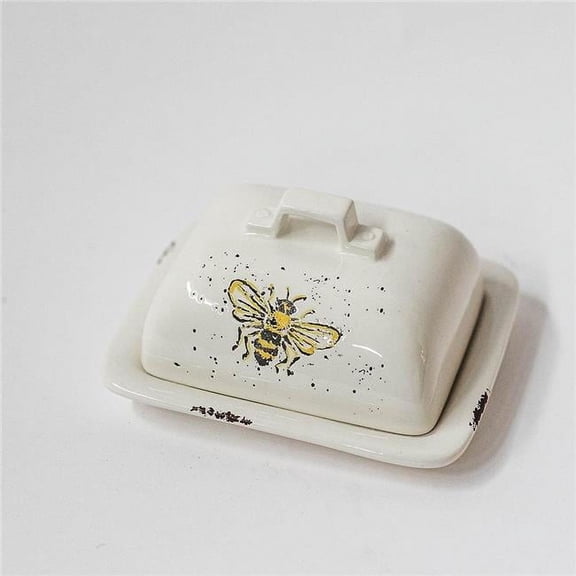 MDR Trading Inc. FP-WCJ-031_Q01 Ceramic Speckled With Bees And Sunflowers Butter Dish
