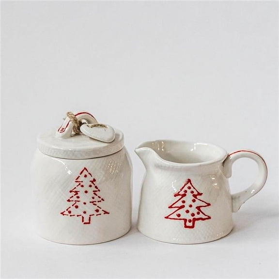 MDR Trading Inc. FP-WCJ-032 Festive White With Red Christmas Tree Patterned Cream & Sugar Set