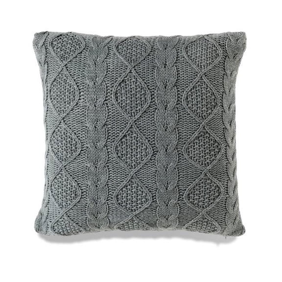 MDR Trading Inc. HU-BC2222LL11OF Square Heather Gray Chunky Cable Knit With Feather Down Insert Pillow