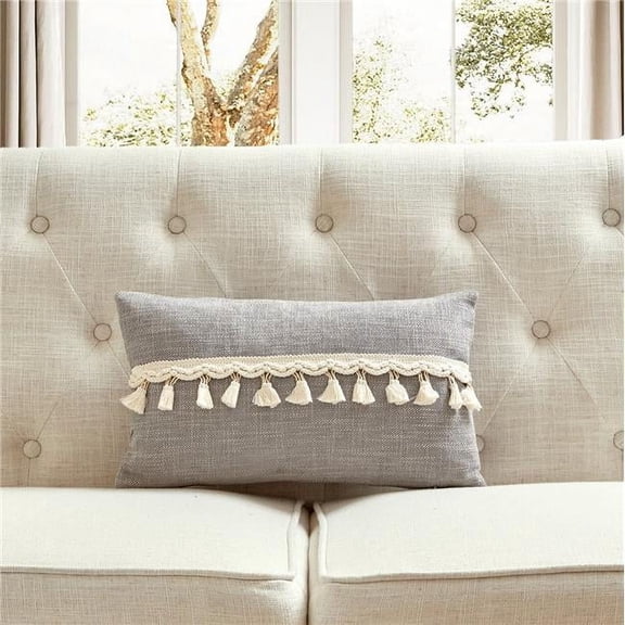 MDR Trading Inc. HU-CG1220HYLGXX Light Gray Chenille Fabric With Tassel Accents Pillow Cover