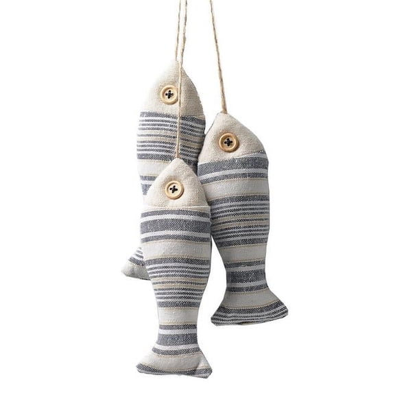 MDR Trading Inc. HU-DCMRE0FISH12CI Set Of 3 Cream And Gray Striped Hanging Fish Decoration