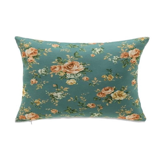 MDR Trading Inc. HU-FL1218JT11OF Rectangular Roses On Blue Background With Feather Down Insert Pillow