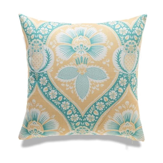 MDR Trading Inc. HU-FL2020TW02OP Blue Floral Patterns On Yellow With Polyester Insert Pillow