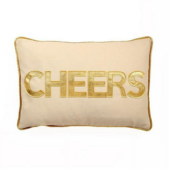 MDR Trading Inc. HU-HS1218CHG1OP Gold With Cheers Text Applique And Polyester Insert Pillow