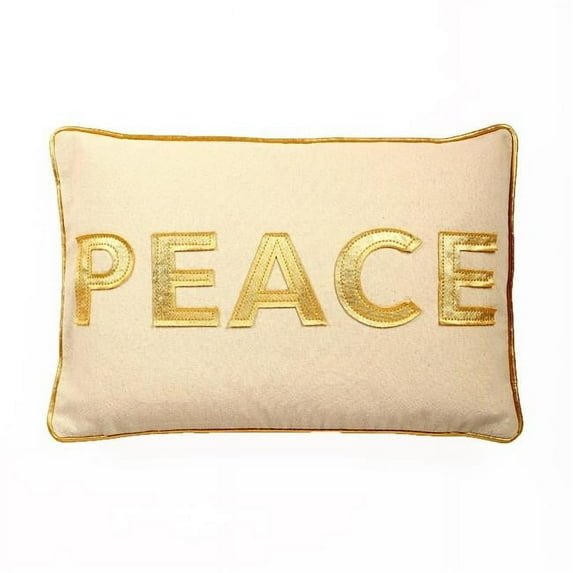 MDR Trading Inc. HU-HS1218PEG1OP Gold With Peace Text Applique And Polyester Insert Pillow
