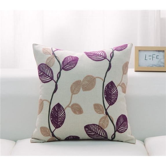 MDR Trading Inc. HU-LF1818KS02OF White With Purple And Beiges Leaves And Feather Down Insert Pillow