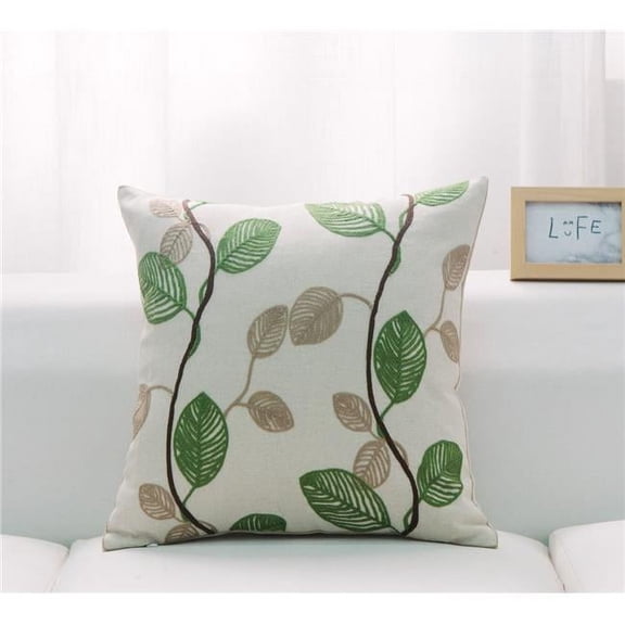 MDR Trading Inc. HU-LF1818KS04OF White With Green And Beige Leaves And Feather Down Insert Pillow
