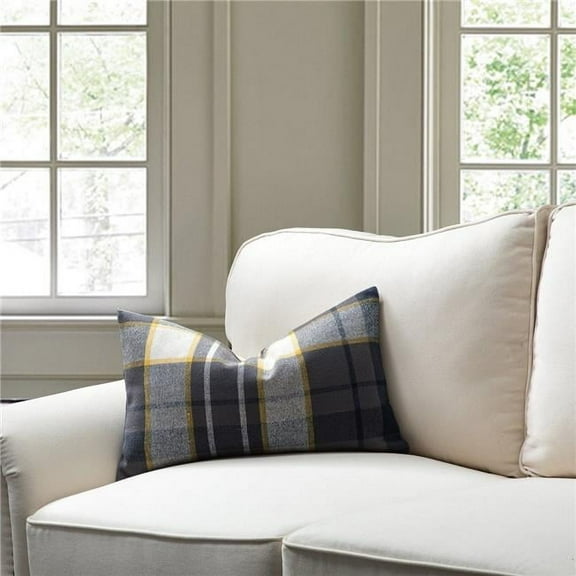 MDR Trading Inc. HU-MH1220EGGYOP Lumbar Gray With Yellow Check Pattern And Polyester Insert Pillow