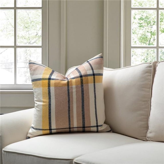 MDR Trading Inc. HU-MH2020EGYWXX Ivory And Beige With Navy Blue And Yellow Lines Pillow Cover