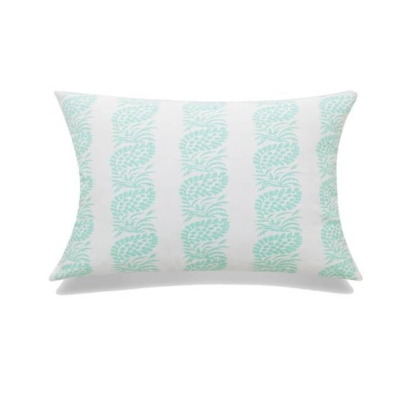 MDR Trading Inc. HU-MP1420JS01GROF White With Mint Green Block Print And Feather Down Insert Pillow