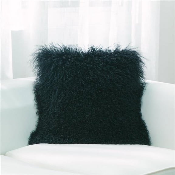 MDR Trading Inc. HU-MU1818JYBKOF Black Mongolian Lamb Fur With Feather Down Insert Pillow