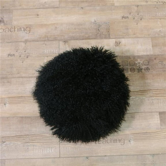 MDR Trading Inc. HU-MUDM16JYBKOP Black Round Mongolian Lamb Fur With 100% Polyester Insert Pillow