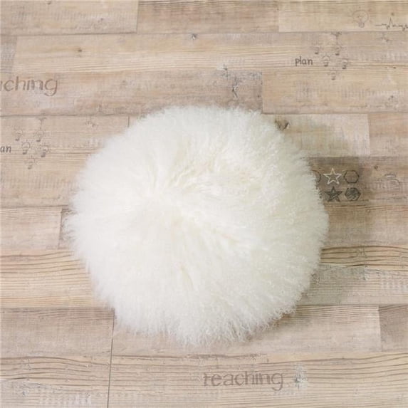 MDR Trading Inc. HU-MUDM16JYWTOP White Round Mongolian Lamb Fur With 100% Polyester Insert Pillow