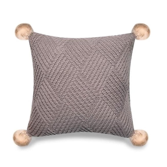 MDR Trading Inc. HU-PP1818EL03OP Gray Machine Knit With Pom Poms And Polyester Insert Pillow