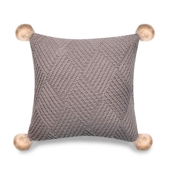 MDR Trading Inc. HU-PP1818EL03OP Gray Machine Knit With Pom Poms And Polyester Insert Pillow
