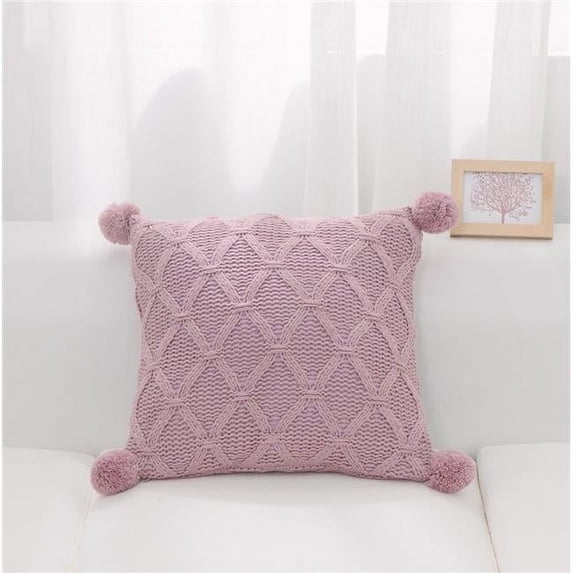 MDR Trading Inc. HU-PP1818ELPKOP Pink Diamond Pattern Knit With Matching Pom Poms And Polyester Insert Pillow