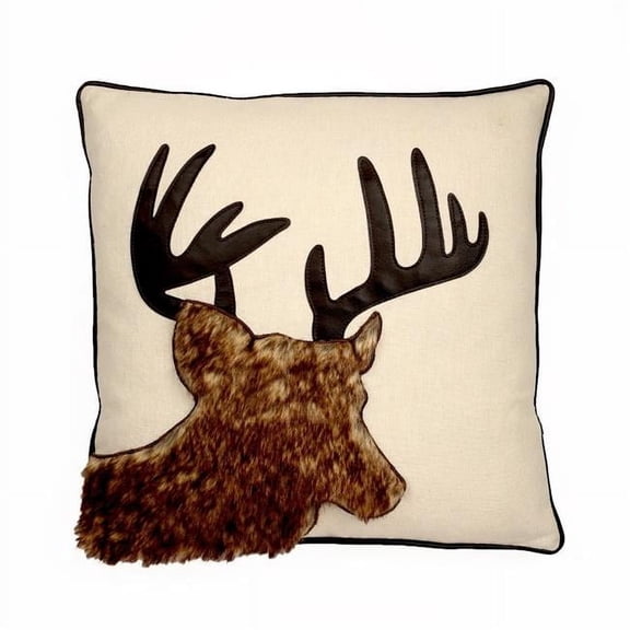 MDR Trading Inc. HU-RI2626JS01OP Brown Faux Fur Deer With Antlers And Polyester Insert Pillow