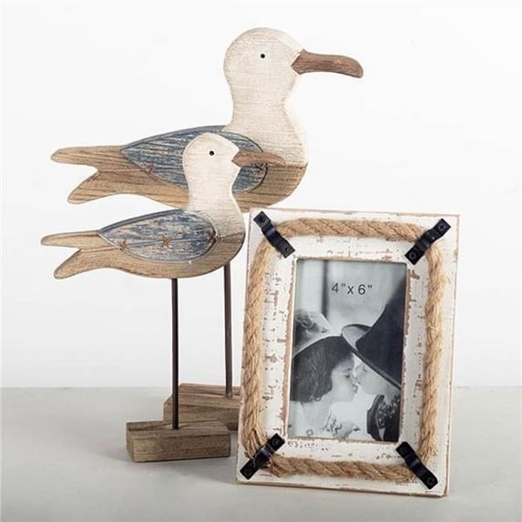 MDR Trading Inc. FP-WEN-038-S_Q01 Nautical Theme Washed White With Rope And Metal Accents Photo Frame