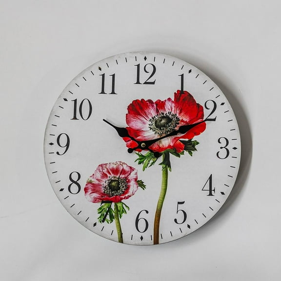 MDR Trading Inc. FP-MIN-401 Red Poppies On White With Black Numbers Wall Clock