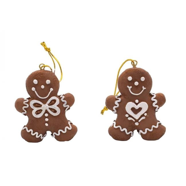 Set of 2 Brown and White Resin Gingerbread People Ornaments