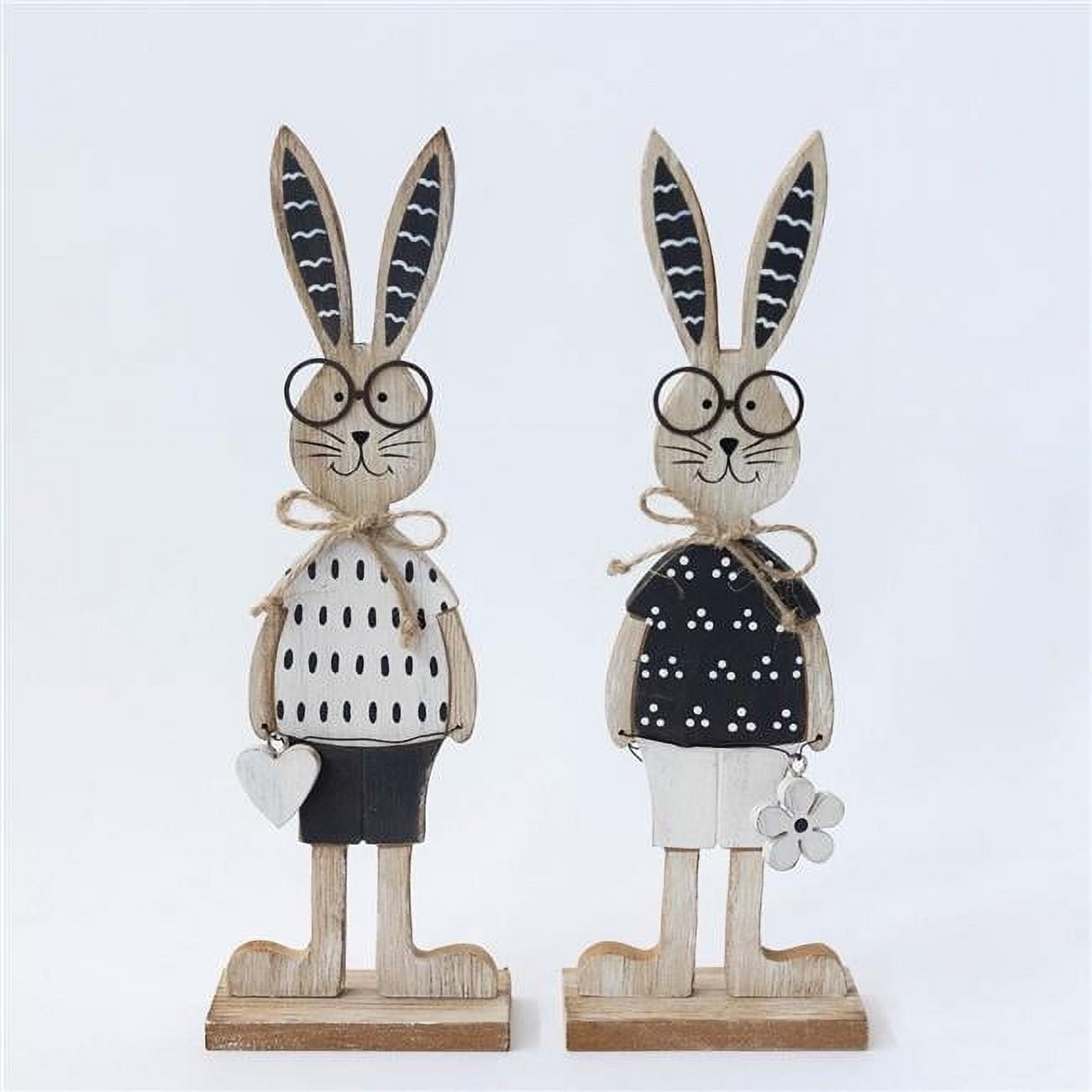 MDR Trading Inc. FP-HUS-570-S Set Of 2 Assorted Style Wooden Rabbits ...