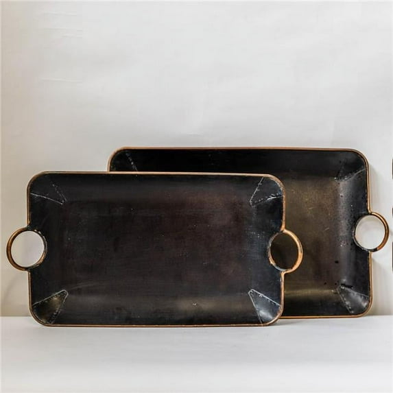 MDR Trading Inc. FP-LCD-324 Set Of 2 Rectangular Black Metal With Copper Color Trim And Handles Decorative Trays