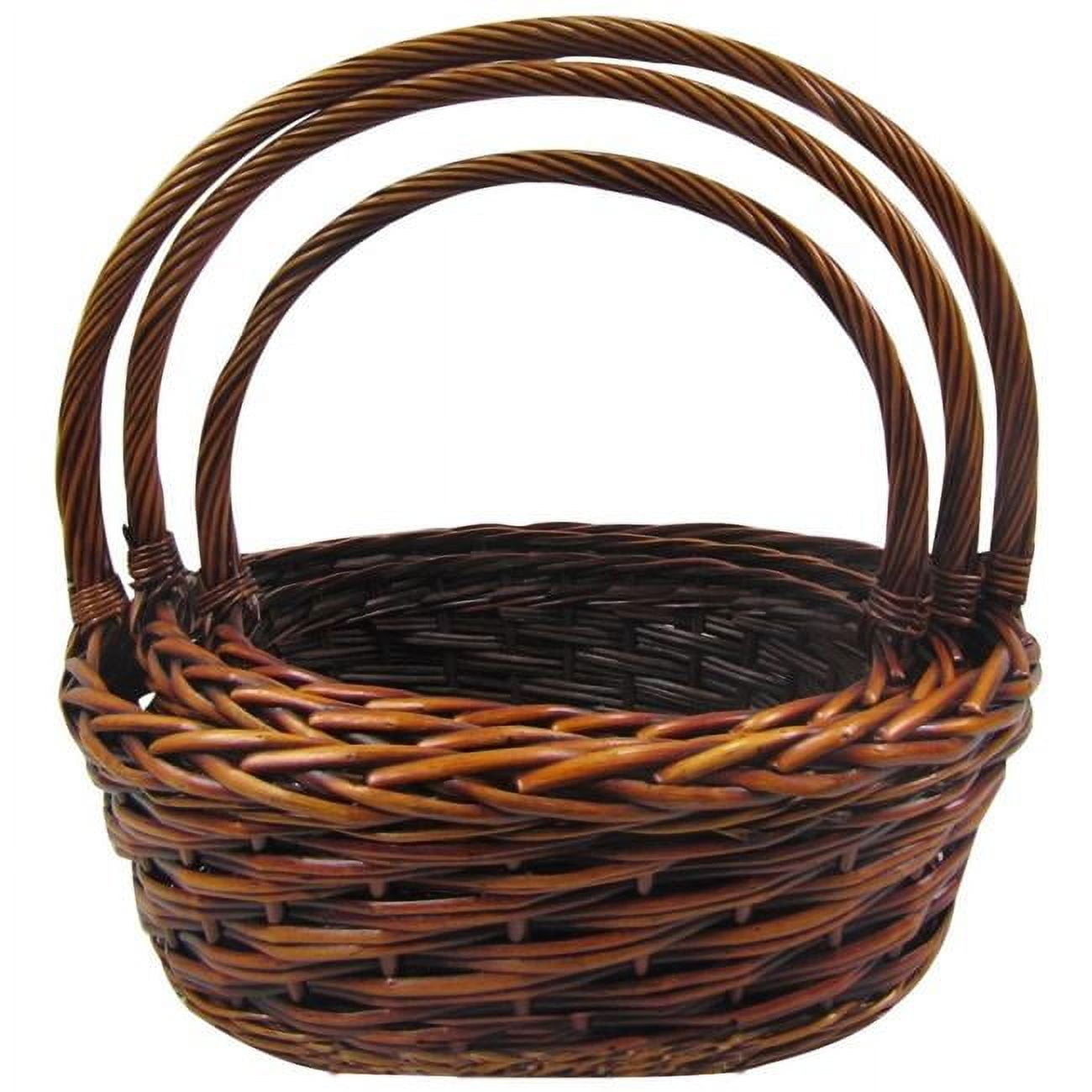 Set of 3 Brown Oval Wicker Baskets with Handles