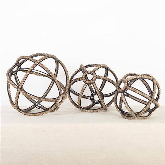 MDR Trading Inc. FP-WEN-22717-3 Set Of 3 Metal Frames With Wooden Balls Sphere Decorations