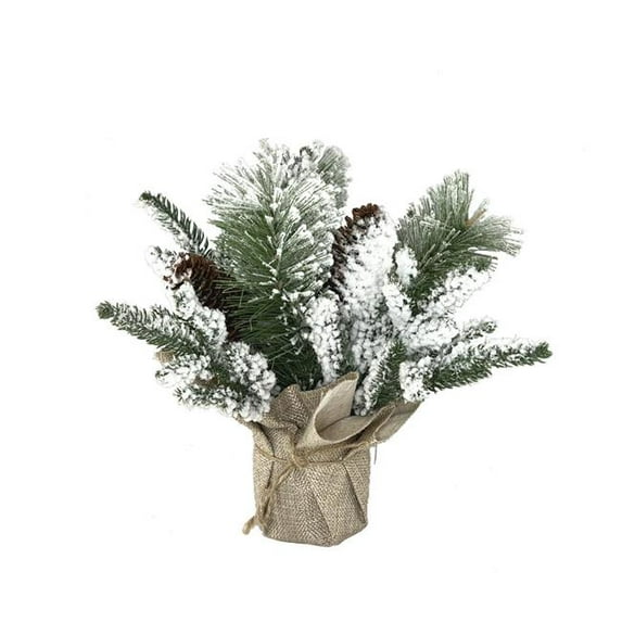 MDR Trading Inc. VL-XD4350-07T_Q01 Snowy Pine Branches And Cone In Burlap Faux Plants And Trees