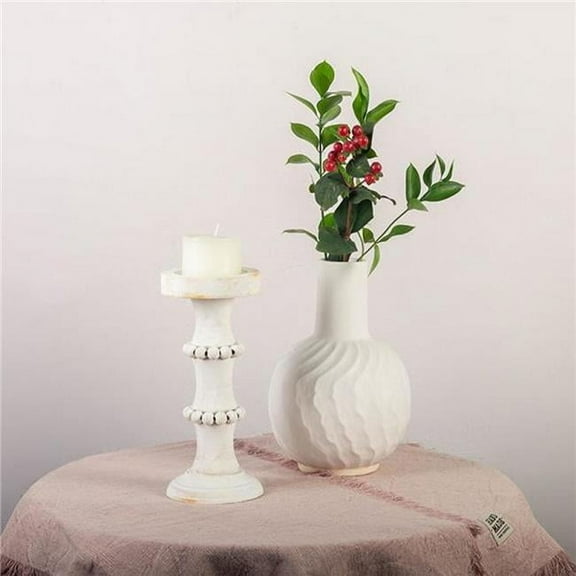 MDR Trading Inc. FP-WEN-14498-06_Q01 Washed White Wood With Beads Column Candle Holder