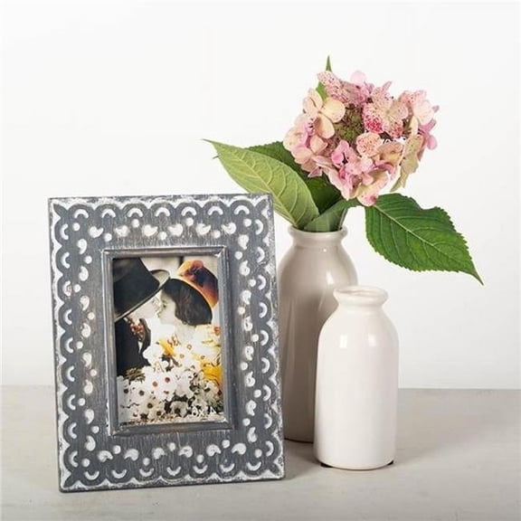 MDR Trading Inc. FP-WEN-041-GR_Q01 Wooden Washed Gray And White Patterned Photo Frame