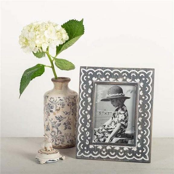 MDR Trading Inc. FP-WEN-042-GR_Q01 Wooden Washed Gray And White Patterned Photo Frame