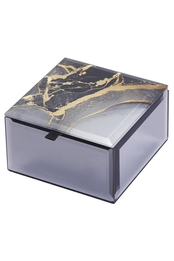 SC-HM503 Multi Color Agate Crystal Lid with Black Lining Jewellery Box