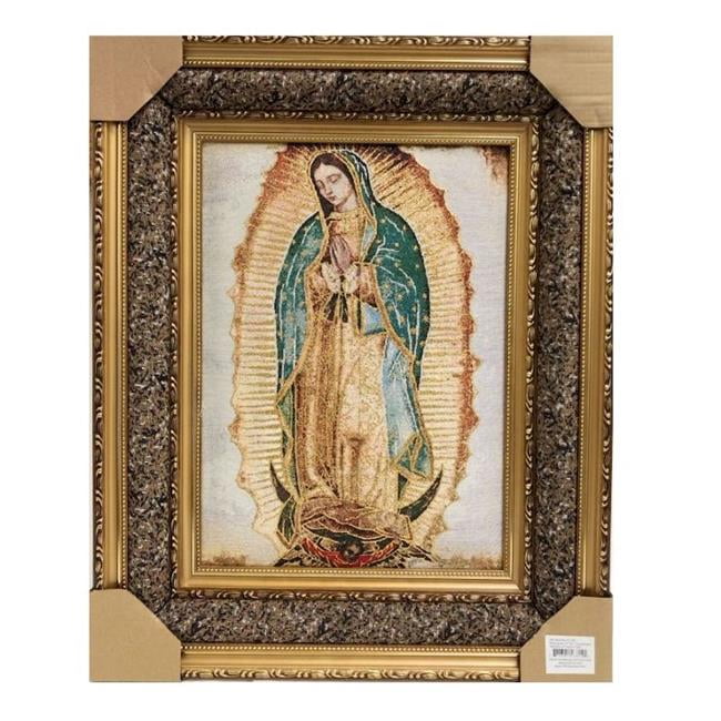 Guadalupe Tapestry with Gold and Brown Ornate Frame
