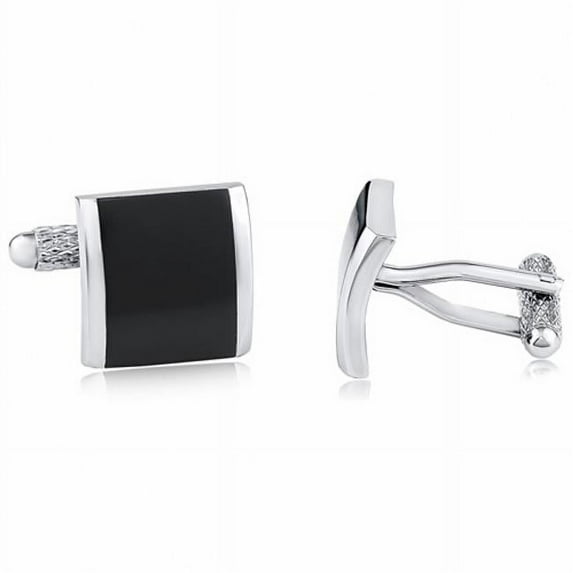 MDR Trading SS-BC070 13.7 mm Silver with Black Square Cufflinks